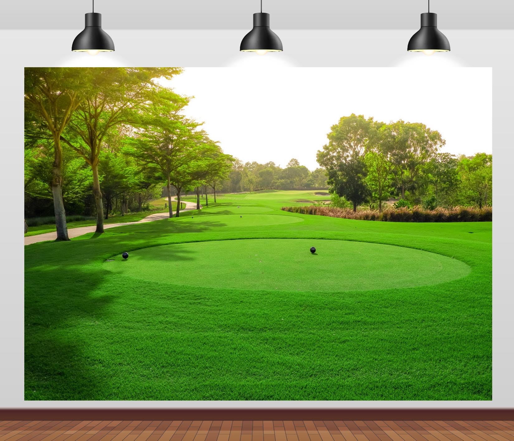 Loccor 10x6.5ft Fabric Golf Course Backdrop Green Grass Blue Sky Trees Lawn Photography Background Golf Sport Party Decorations Holiday Vacation