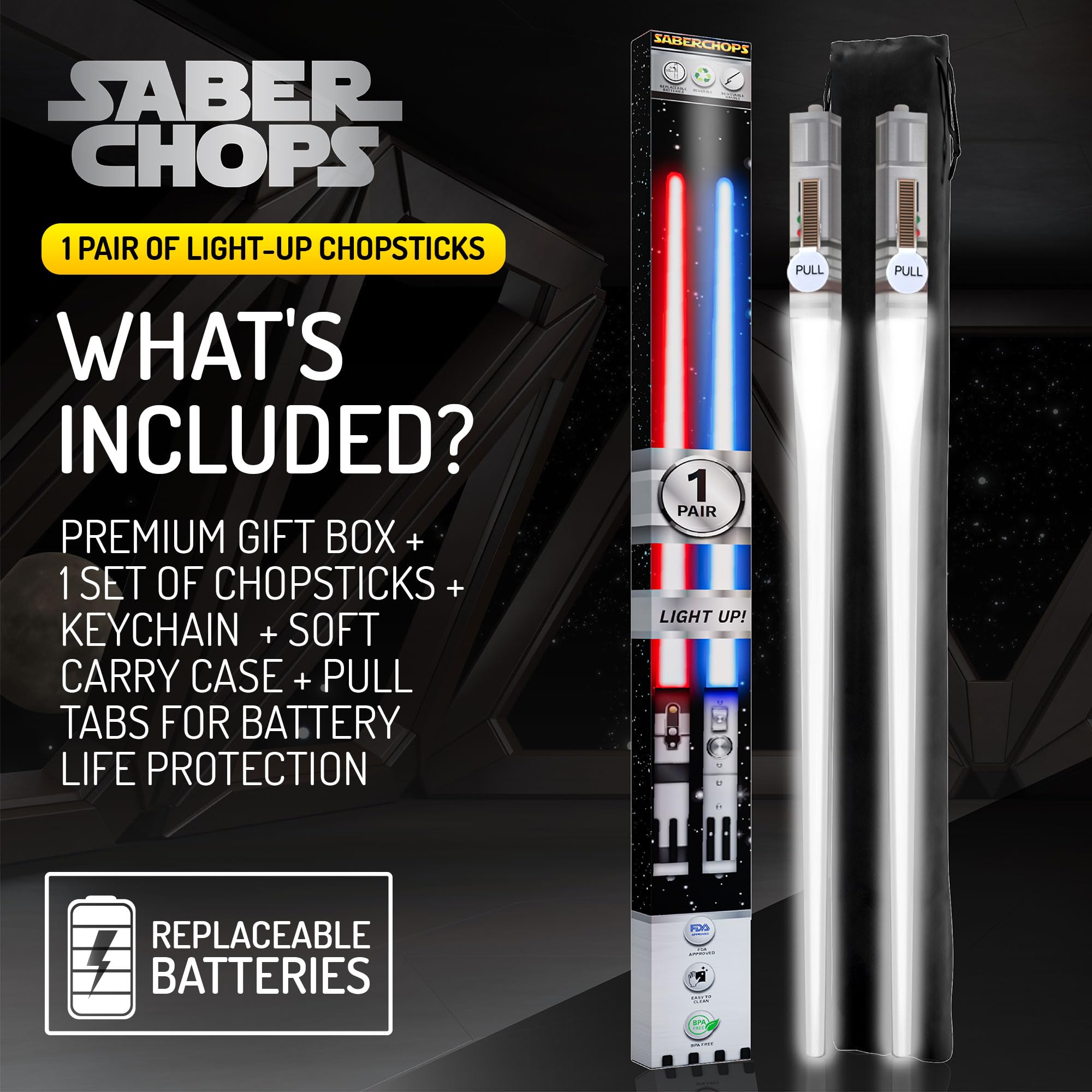 LIGHTSABER CHOPSTICKS LIGHT UP STAR WARS CHOPSTICK LED Glowing Light Saber Chop Sticks REUSABLE Sushi Sabers Cool Fun Geeky STARWARS Chop Stick Set Ahsoka White 1 Pair