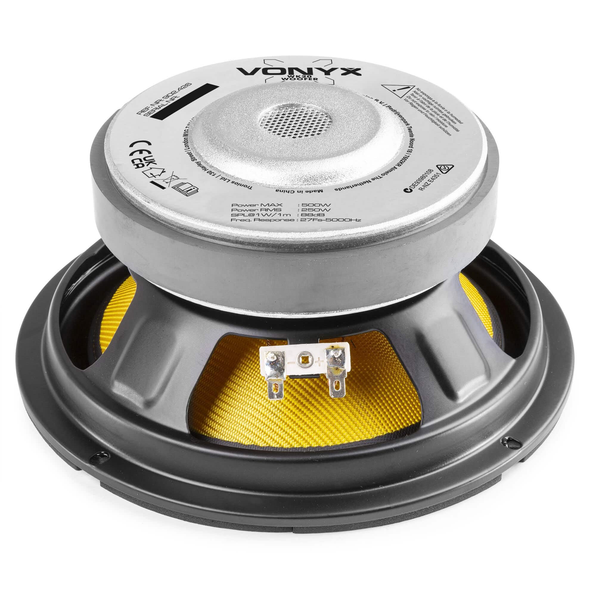 VONYX WK20 - Haut-Parleur, cône 8 Pouces (20cm), 500 Watts, 250 Watts RMS, HP Boomer Séparé, Basses Fréquences, 8 Ohms, Adapté pour Réparer Un Caisson de Basses
