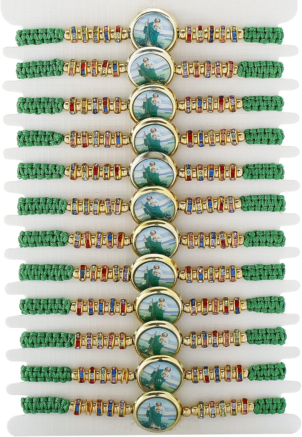 BONITTER San Benito Religious Rosary Bracelet, Virgin Mary and Saint Jude White&Green&Red Design, Handmade Mexican Thread Bracelet, Catholic Prayer Beads with Religious Charm