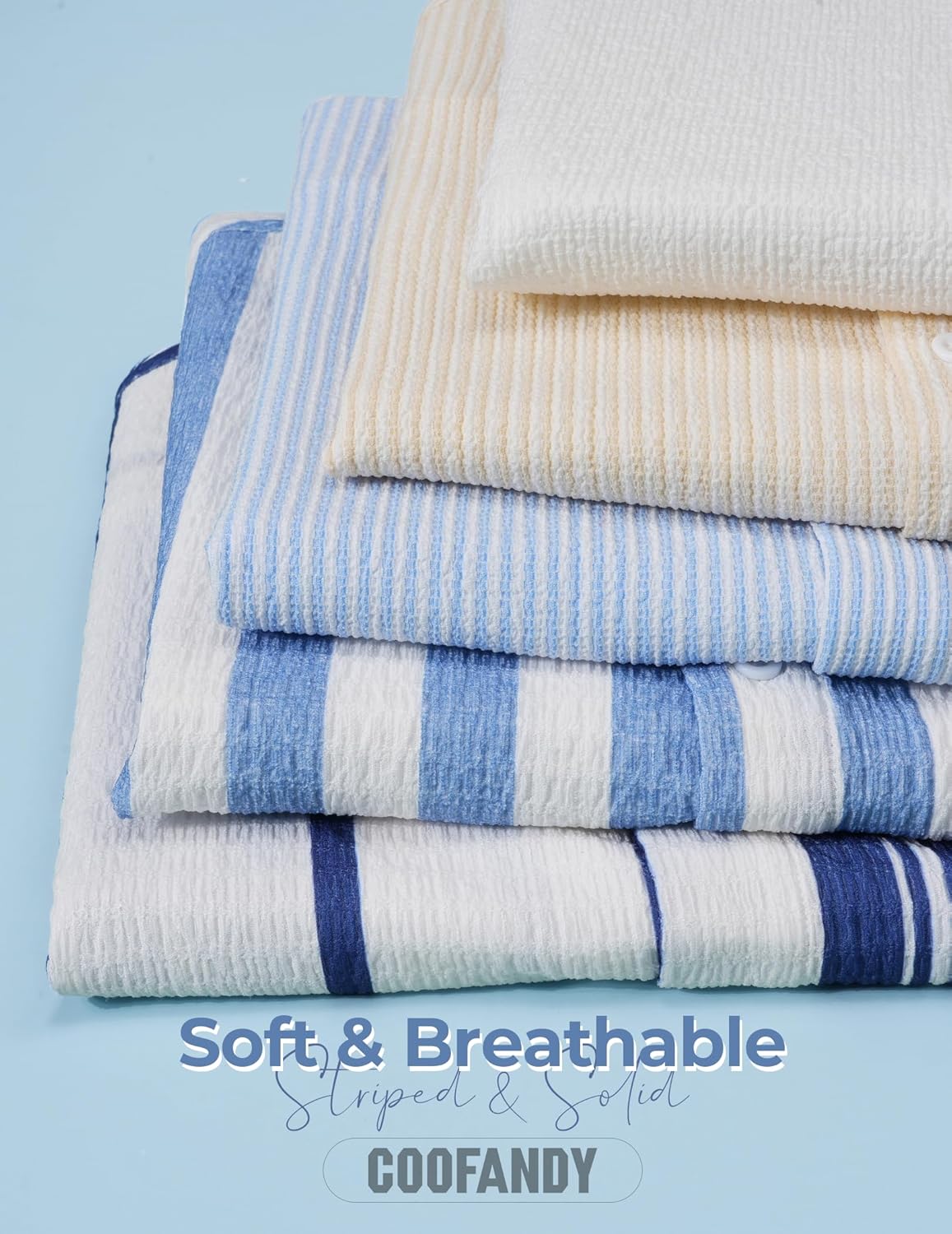 COOFANDY Mens Short Sleeve Casual Shirts Button Down Striped Summer Shirts Textured Vacation Beach Shirt - Image 4