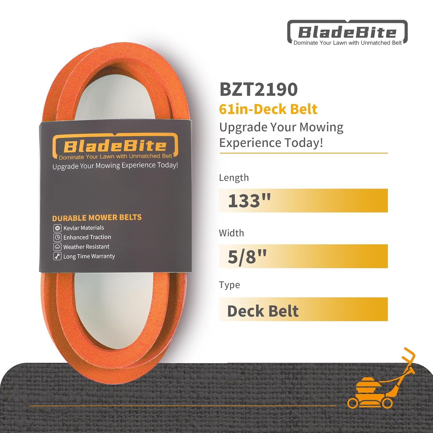 Deck Belt/Kevlar Cord / 5/8"x 133" - Compatible with Hustler 601788,Bobcat 128003 BZT2190 BZT2210 BZT2230, Dixie Chopper 2006B130R 9907B130