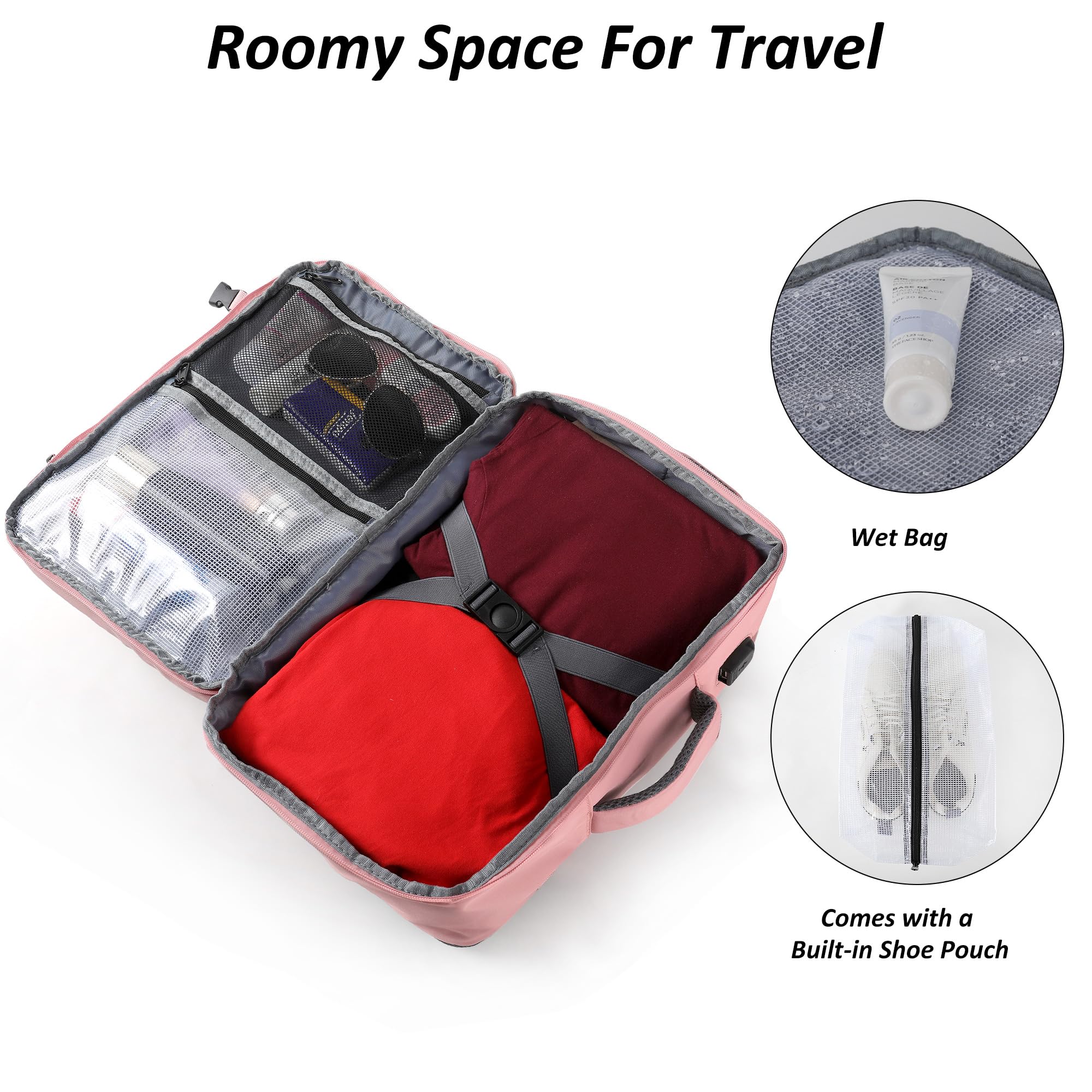 TANTOMI Ryanair - Borsa da cabina 40 cm x 27 cm x 17 cm, zaino da viaggio con scomparto per scarpe, per uomini e donne, rosa, M, Classico
