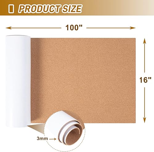 Miniatura 9 de BlueGift Rollo de tablero de corcho de 0.118 pulgadas de grosor, tablero de corcho de 100 x 18 pulgadas para paredes, tableros de corchos