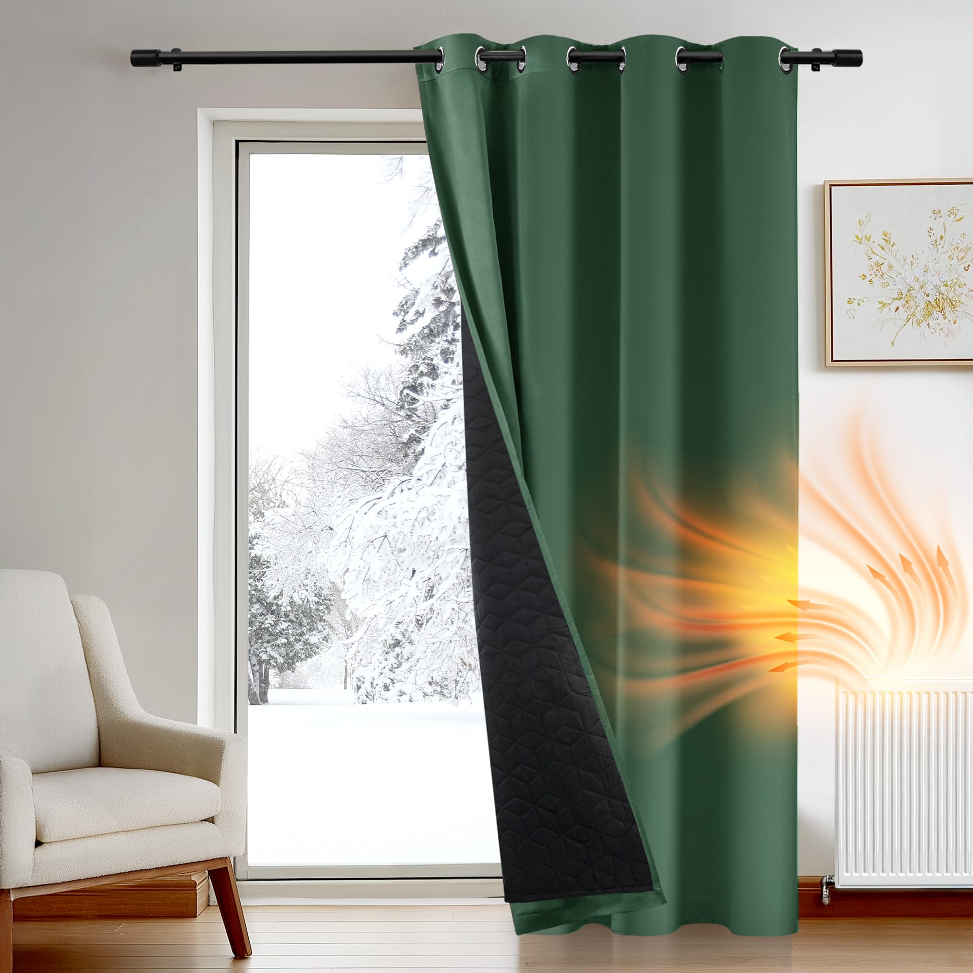 Deconovo Thermal Blackout Curtains, Draught Reduction Window Panel with Thick Microfiber Lining, Energy Saving Eyelet Curtain for Door, 52 x 84 Inch (W x H), Forest Green, 1 Piece — image 1