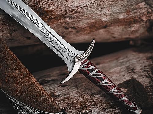 Miniatura 9 de "Daga inspirada en elfos hecha a mano con placa de exhibición y funda de cuero" Fantasía, espada de cosplay, la mejor espada para coleccionistas