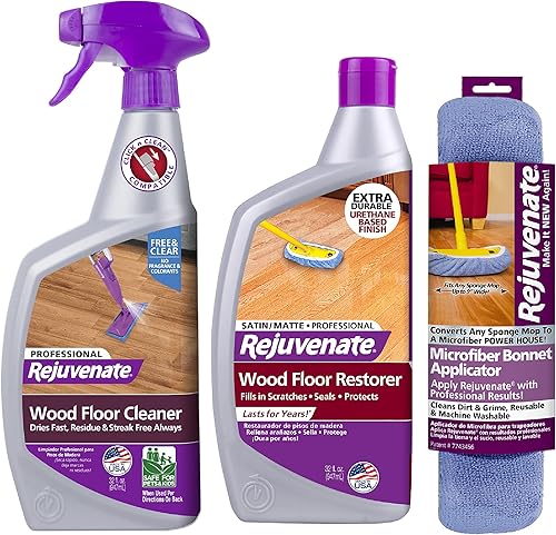 Rejuvenate Limpiador profesional de suelos de madera y restaurador profesional de suelos de madera de alto brillo y aplicador de capó de microfibra