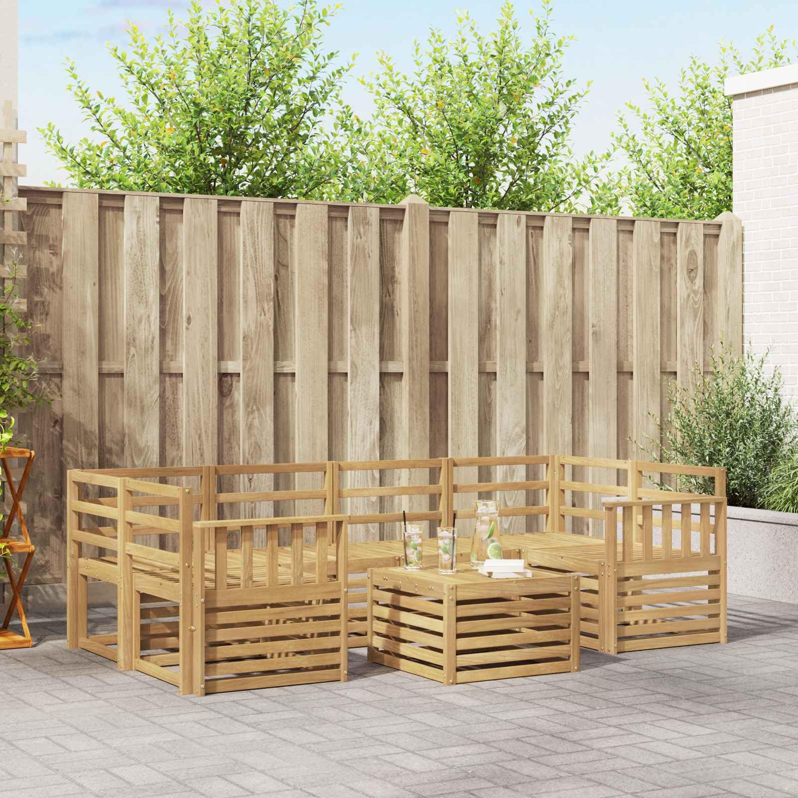 Zestaw mebli ogrodowych 7 szt. białe lite drewno akacjowe lakierowane zestaw modułowy zestaw do ogrodu, na taras, balkon z kompletem mebli do siedzenia, komfort relaksu i jedzenia