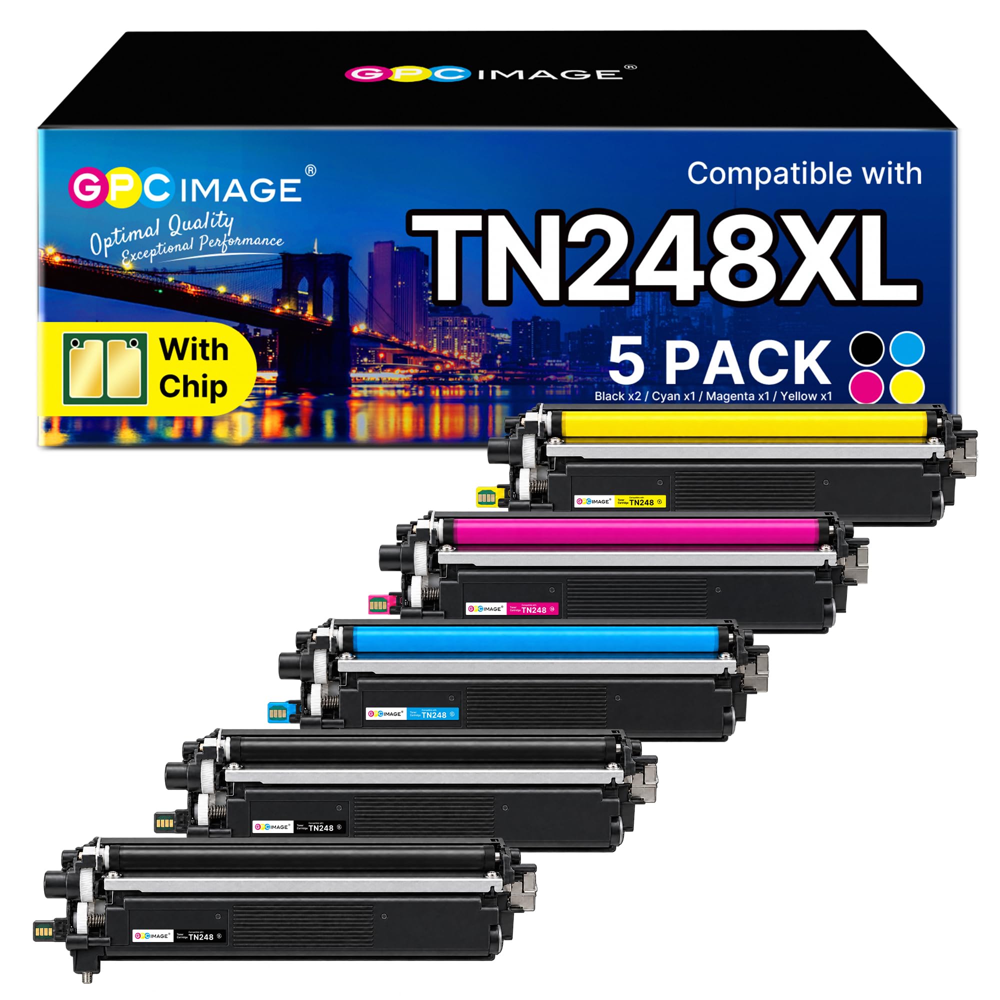 GPC IMAGE TN248XL Kompatibel für Brother TN248 Brother MFC-L3760CDW Toner | für Brother MFC-L3740CDW MFC-L3740CDWE DCP-L3560CDW, TN 248, DCP-L3520CDWE MFC-L8390CDW HL-L3240CDW HL-L3220CWE, 5er-Pack