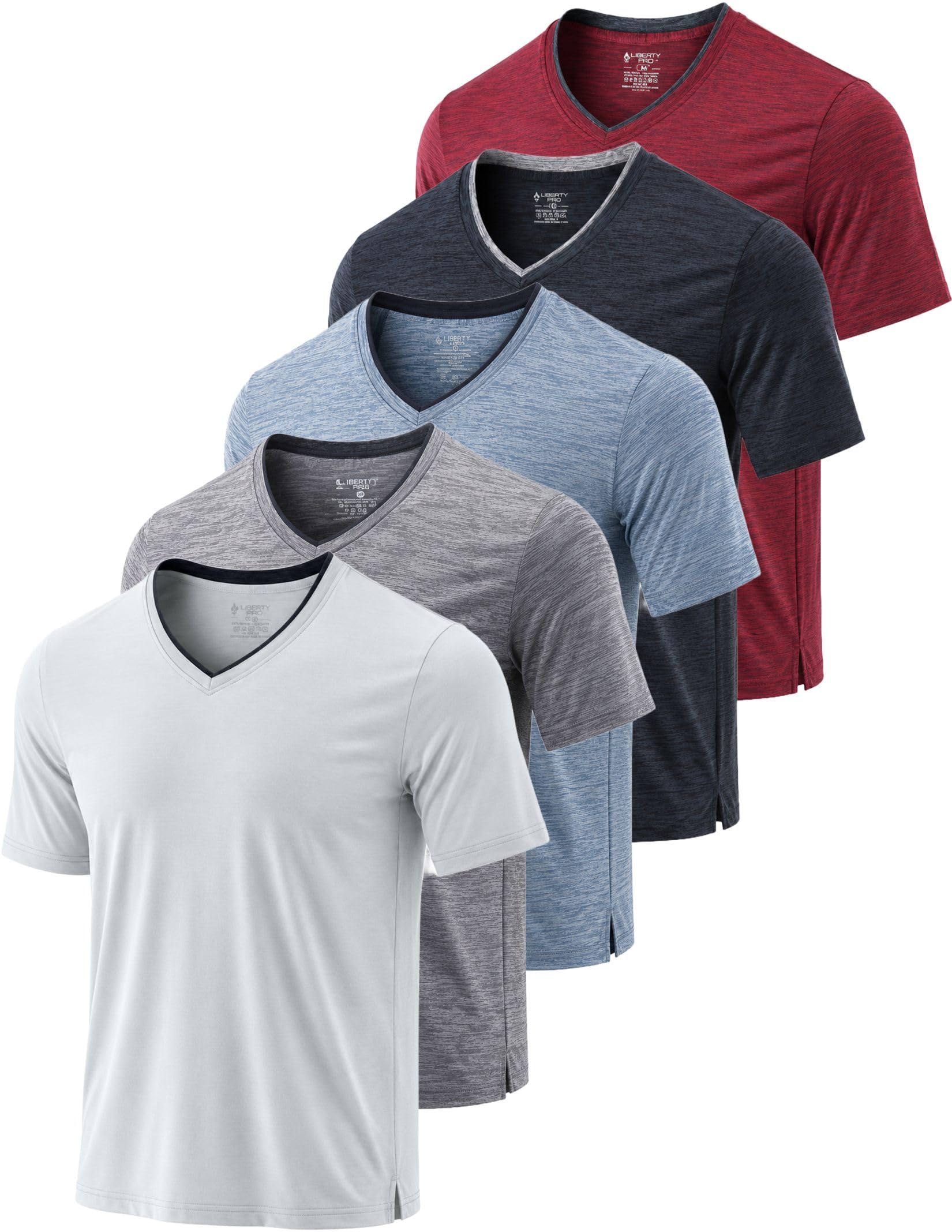 Liberty Pro Maglietta A Maniche Corte con Scollo A V A Secco T-Shirt Uomo