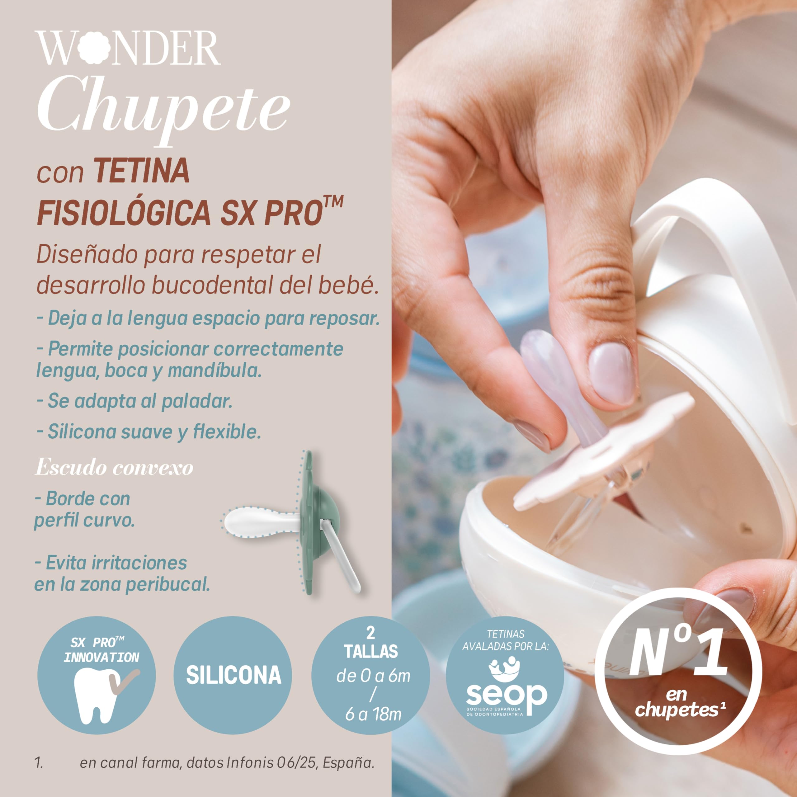 Suavinex, Chupete Bebés 6/18 Meses, con Tetina Fisiológica de Silicona SX Pro, Simétrica, Plana y Flexible, Respeta el Desarrollo Bucodental, con Anilla, Forma que Evita Rozaduras, Wonder Liso Rosa - 3