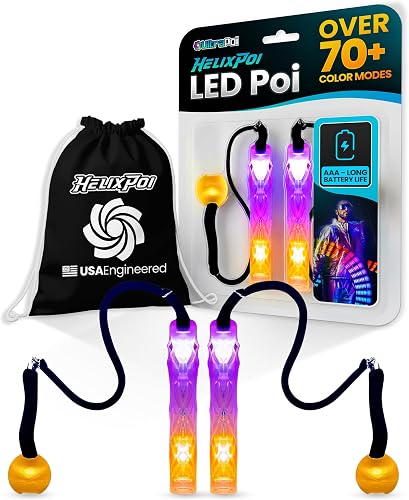 UltraPoi 'Helix Poi Dual Swivel Set - LED Poi for Raves and Concerts - LED Glowstick (Rainbow)
