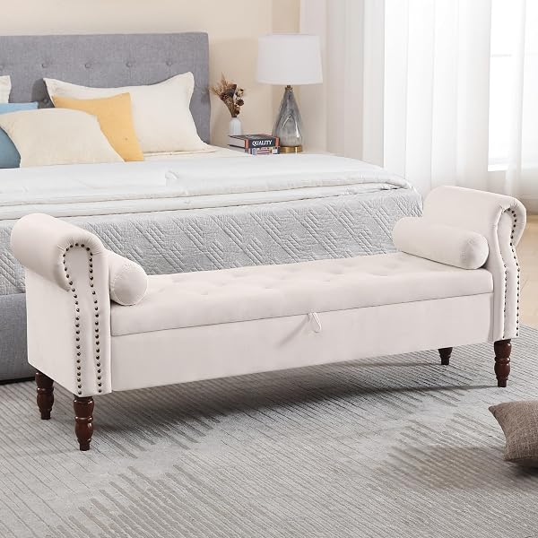 HOMYKA Storage Bench for Bedroom, 57‘’and 67 End of Bed Bench King Size, Velvet Bedroom Bench with Storage, Upholste