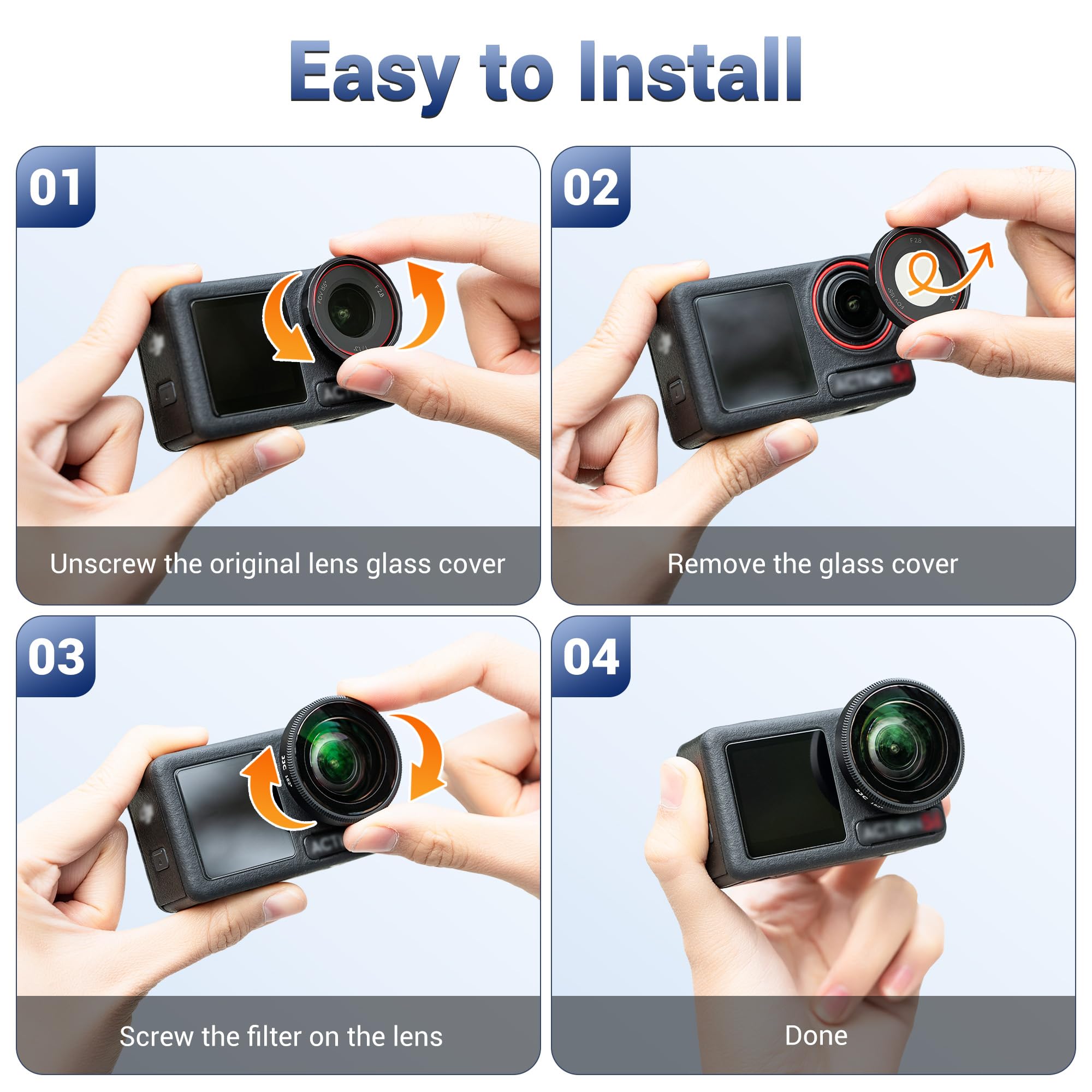 Osmo Action 5 Pro 4 Objectif grand angle pour DJI Osmo Action 5 Pro/4 avec boîte de filtration, objectif grand angle FOV 182°, verre optique HD multicouche avec cadre en aluminium