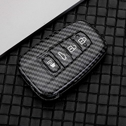 Miniatura 9 de x xotic tech Funda de llavero de ABS con patrón de fibra de carbono negro brillante Compatible con Toyota RAV4 Camry Highlander Corolla Avalon C-HR