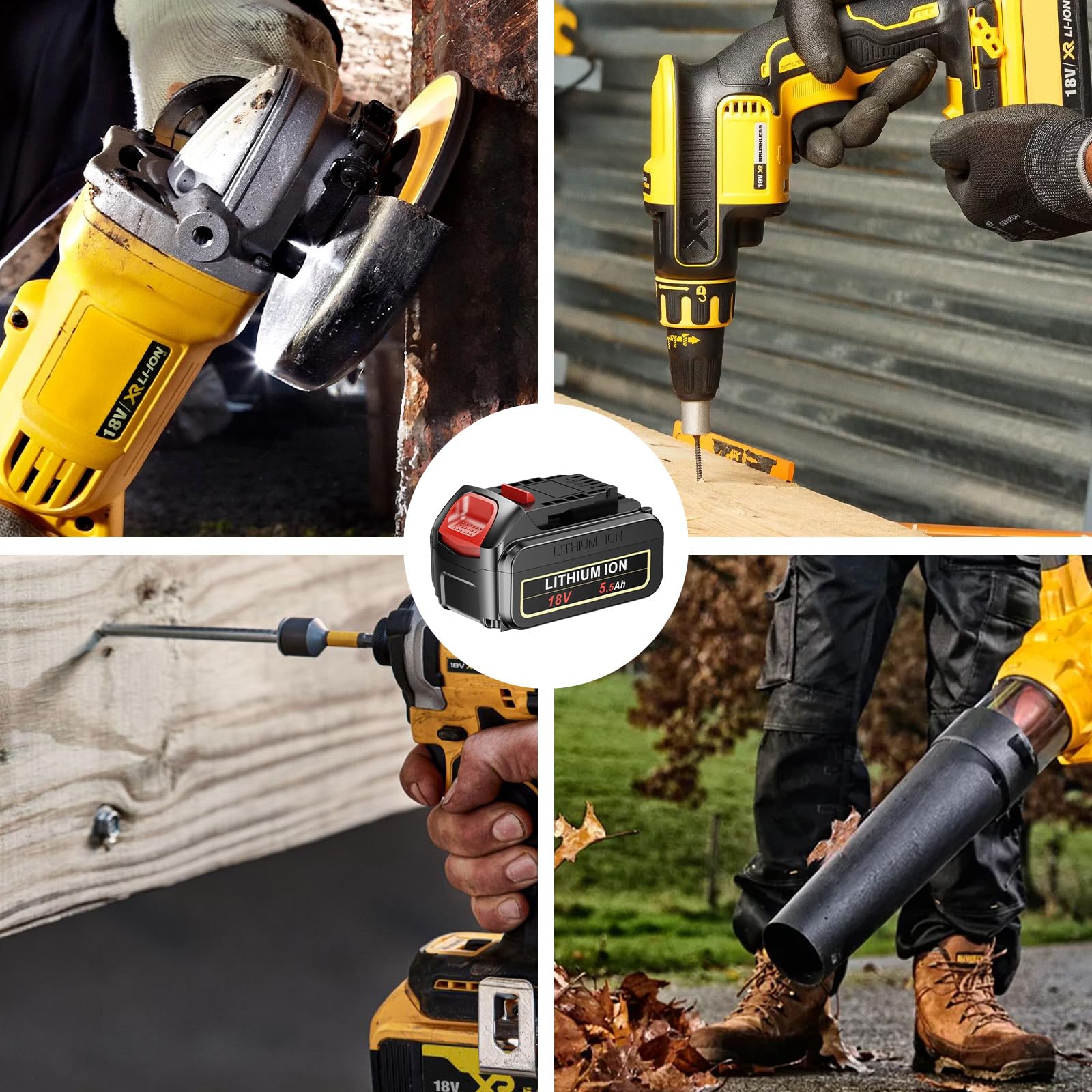 Lot de 2 batteries de rechange 5500 mAh et chargeur pour DeWalt, 18 V/20 V max Li-Ion compatible avec DeWalt DCB204 DCB206 DCB180 DCB181 DCB182 DCB184 DCB201