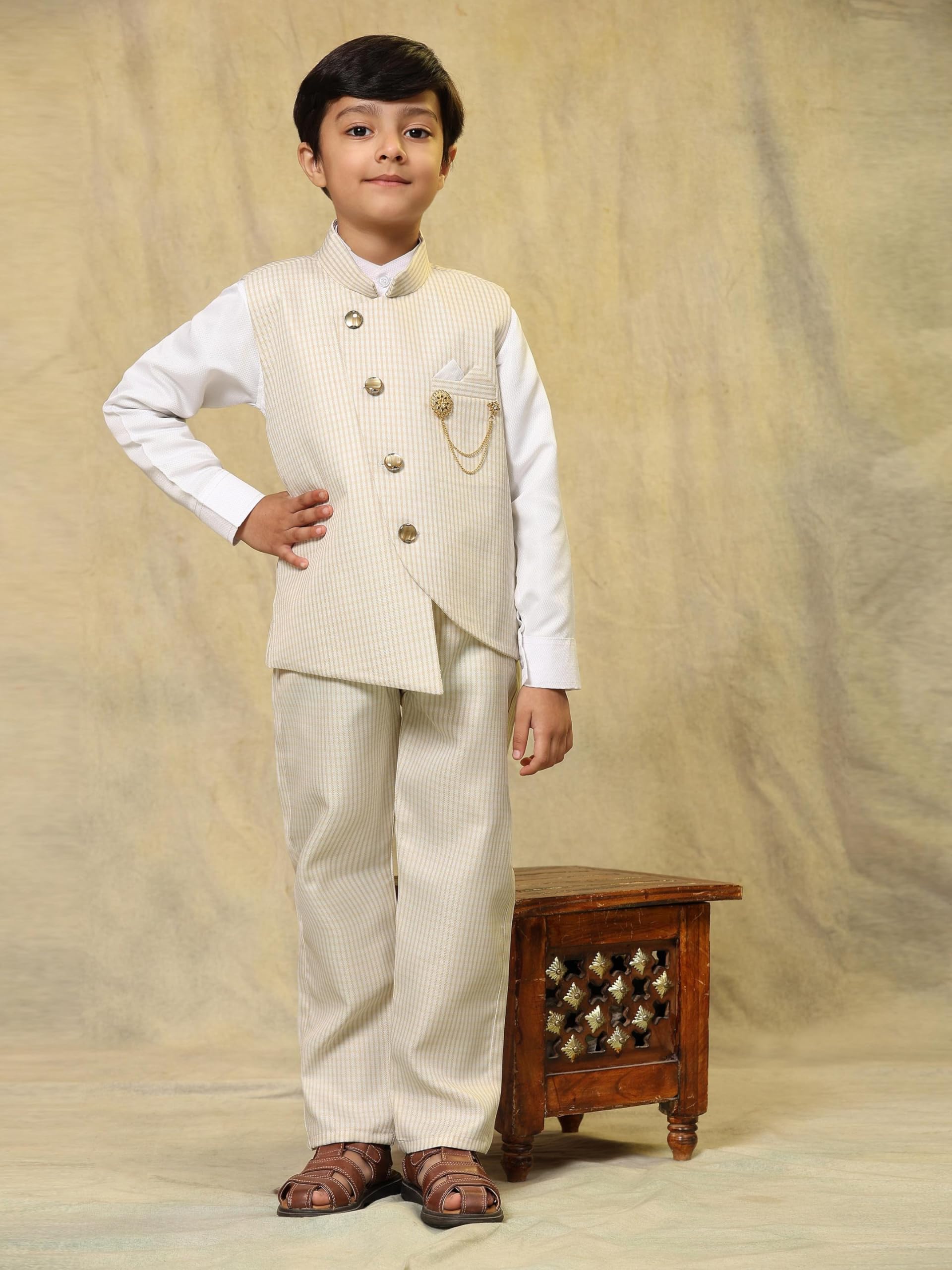 Pro-Ethic Style Developer Boy's 3 Piece Suit Set for Kids Cotton Checked Pattern, Light Brown, 3-6 Years - Image 3 thumbnail