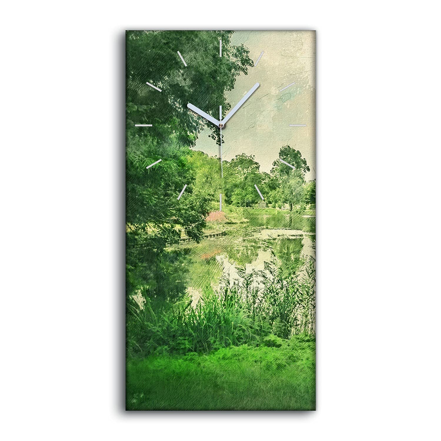 Horloge sur Toile Green Park Amsterdam 30x60cm Décoration Murale Silencieuse pour Salon
