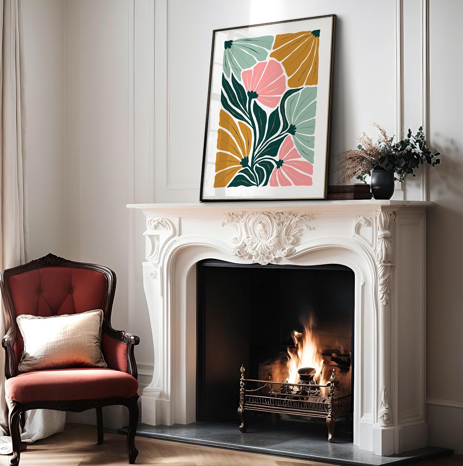 Poster Master Groovy Floral Poster - Retro Flower Print - Blossoms Art - Modern Flower Design - Abstract Artwork - Chic Boho Decor - Aesthetic Living Room or Flower Shop Decor - 8x10 UNFRAMED