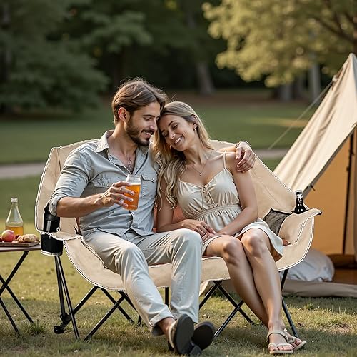 Miniatura 2 de Silla de camping totalmente acolchada para 2 personas, silla de campamento de gran tamaño, sillas de campamento dobles para adultos, sofá de