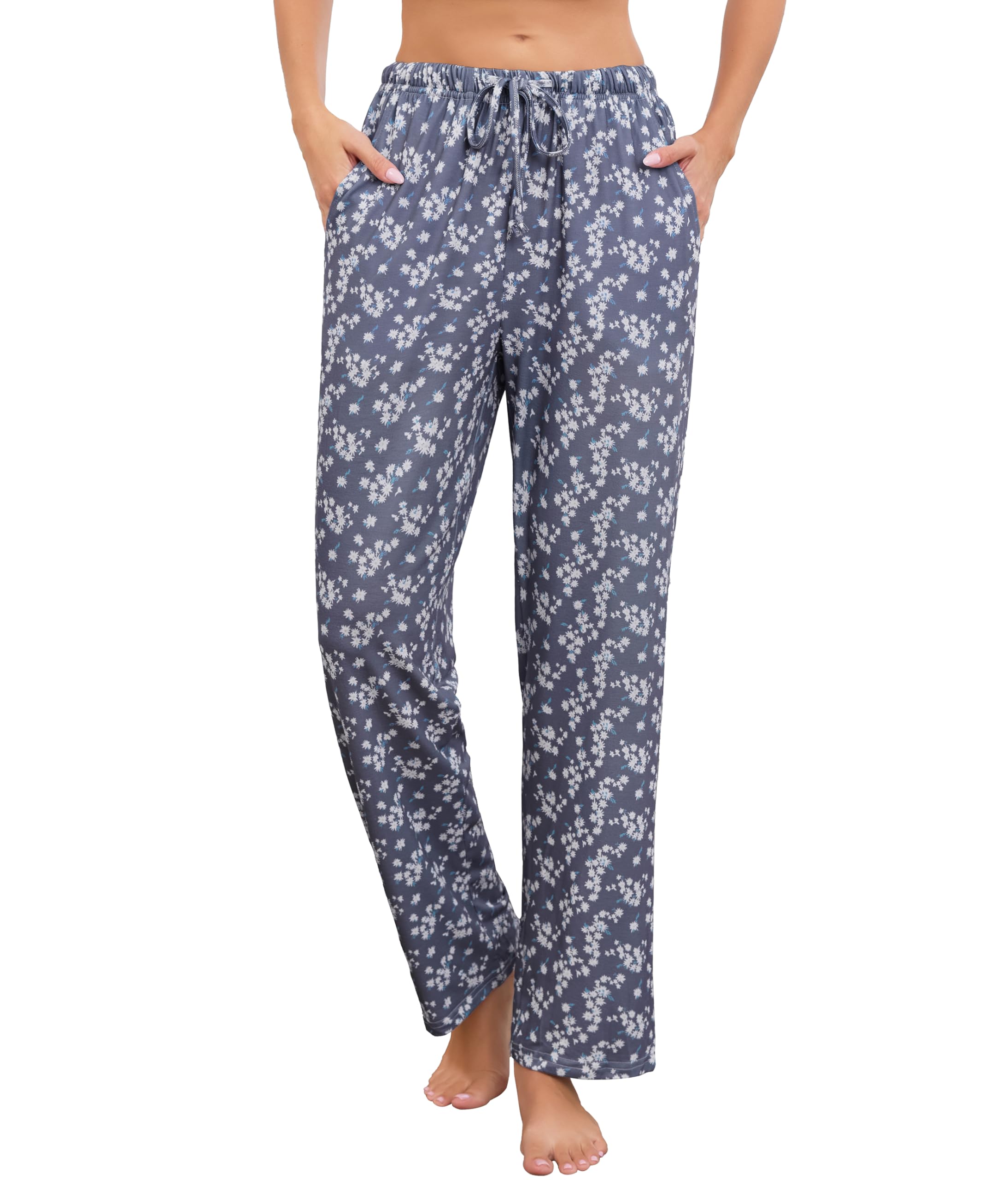 Vlazom Pantaloni Lunghi da Notte Donna in Cotone Morbidi con Stampa Elegante e Caduta Naturale