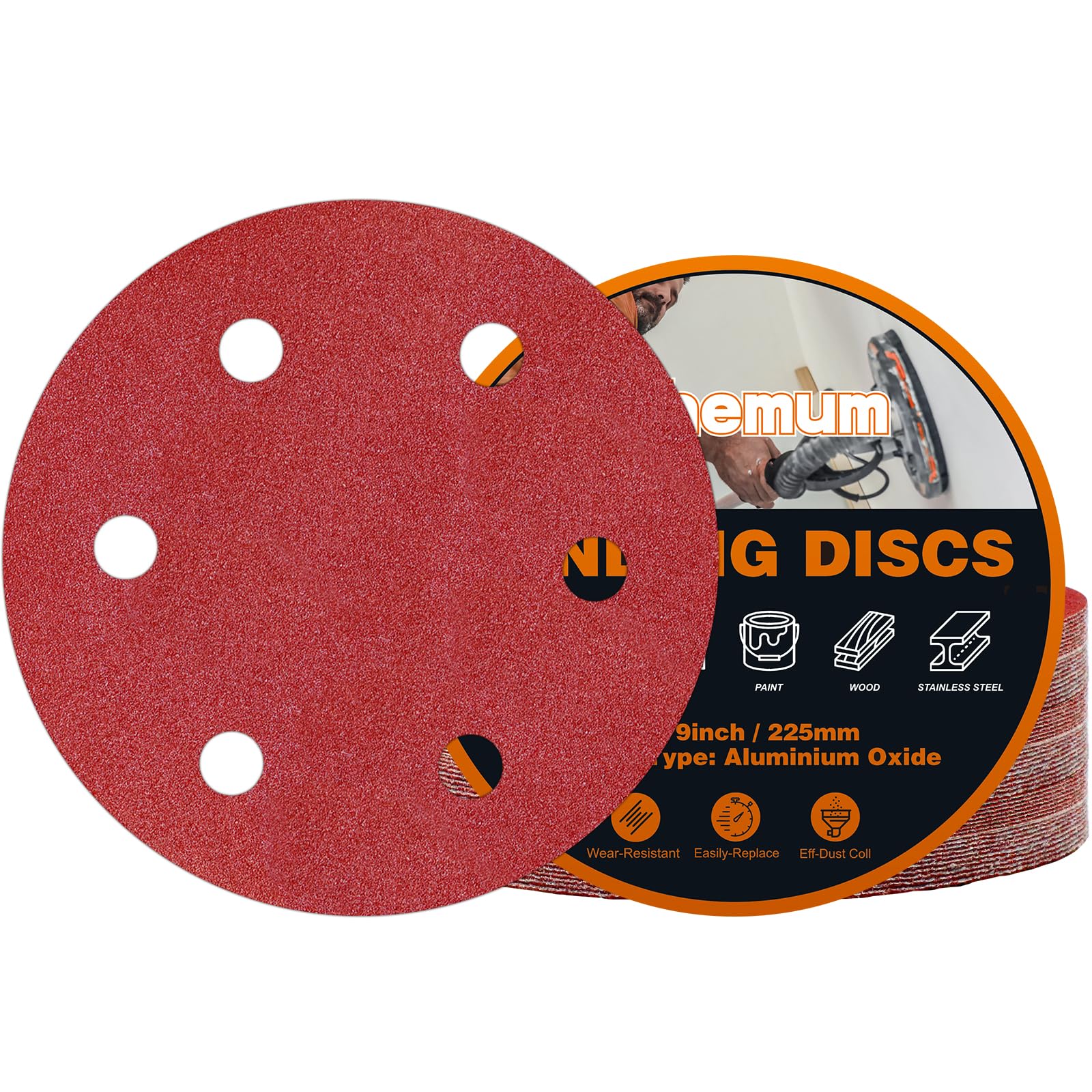 pihemum 30 PCS 225mm Sanding Discs 100 Grit 6 Hole Hook and Loop Drywall Sandpaper for Drywall Sander