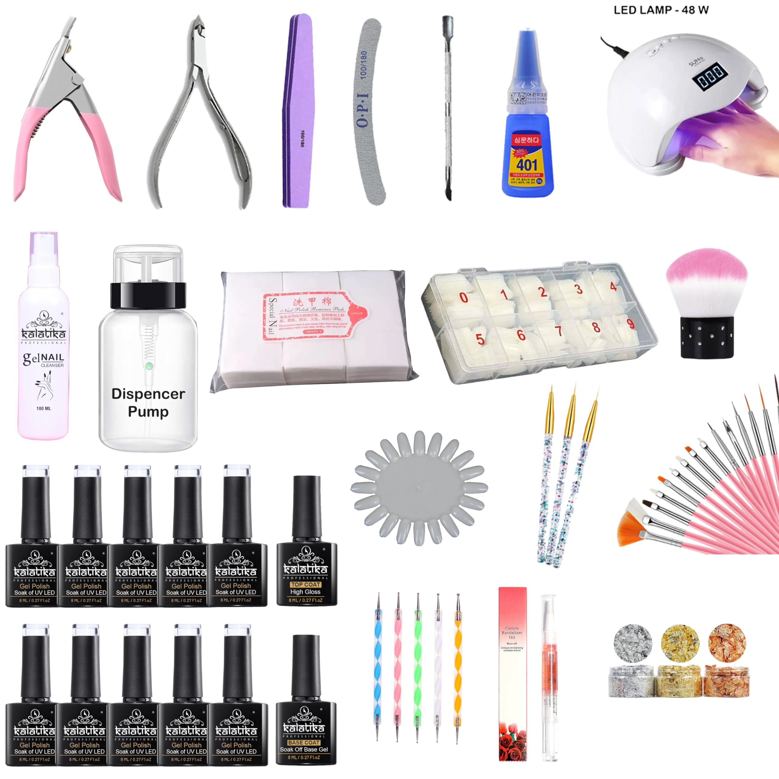 Kalatika nail art kit for women, all Nail Art Tools With 8 ML Gel Polish - Basic Nail Art Products For Beginners - Nail Extension Kit With Gel Polish - 10 Color & Top Coat - Base Coat, nail extension kit for Women and Girls-image-41