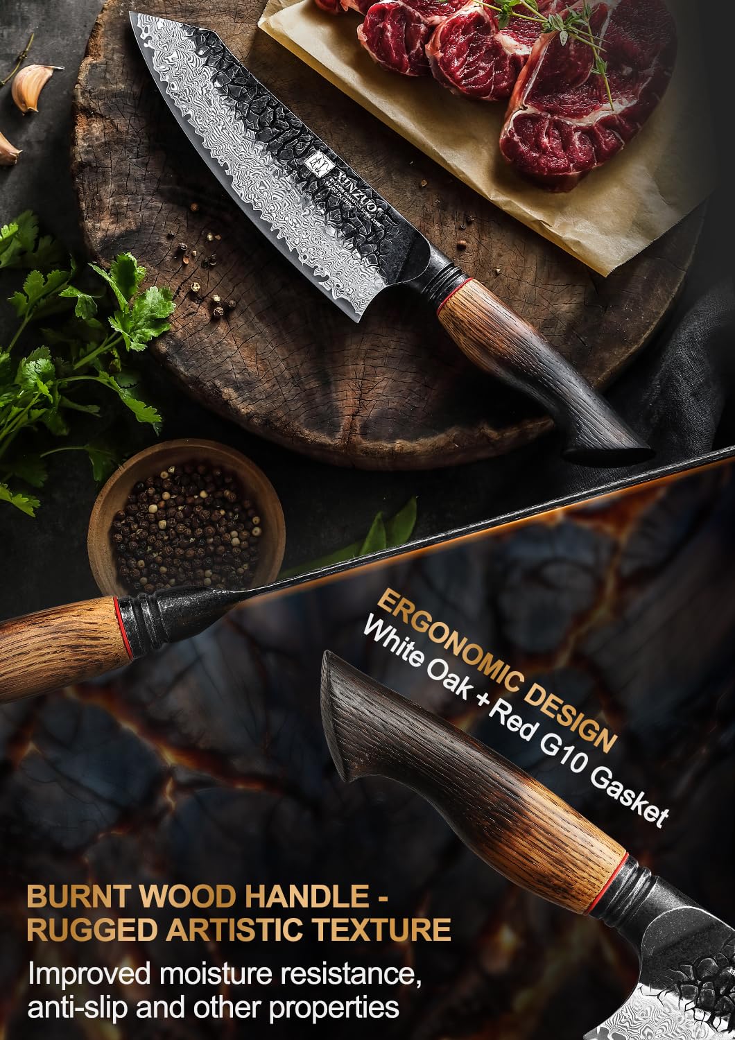 XINZUO Damaststahl 19,3cm Santokumesser -Hammerfinish Küchenmesser Scharfe Klinge Damastmesser -Profi Geschmiedet Kochmesser Multifunktions Chefmesser -Ergonomischer Griff aus Weißeiche -Mo Serie