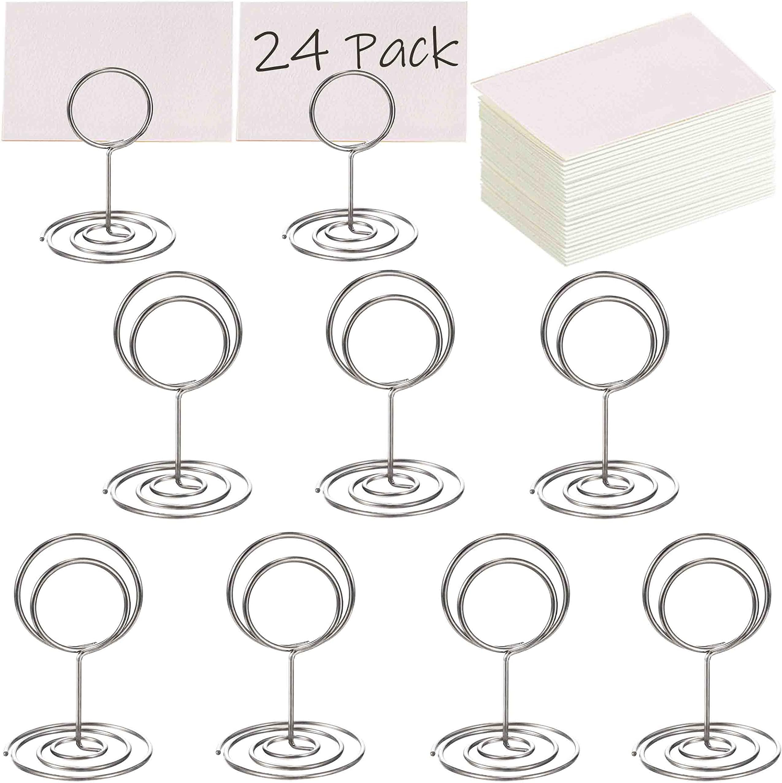 24 Pcs Premium Mini Place Card Holders and 24 Pcs Place Cards, Small Table Card Holder, Cute Table Number Holders, Photo Picture Holders for Centerpieces, Wedding, Party, Birthday