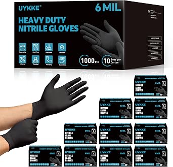 HEAVY DUTY 6 Mil Nitrile Black Gloves Disposable Latex Free Rubber Cooking Cleaning Food Prep Tattoo Gloves 1000PCs