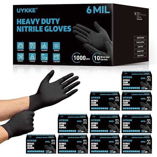 HEAVY DUTY 6 Mil Nitrile Black Gloves Disposable Latex Free Rubber Cooking Cleaning Food Prep Tattoo Gloves 1000PCs