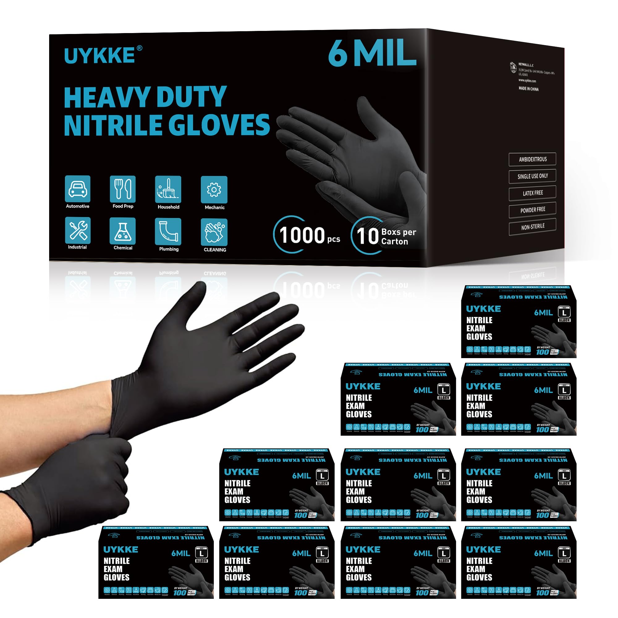 UYKKE Heavy Duty 6 Mil Nitrile Black Gloves