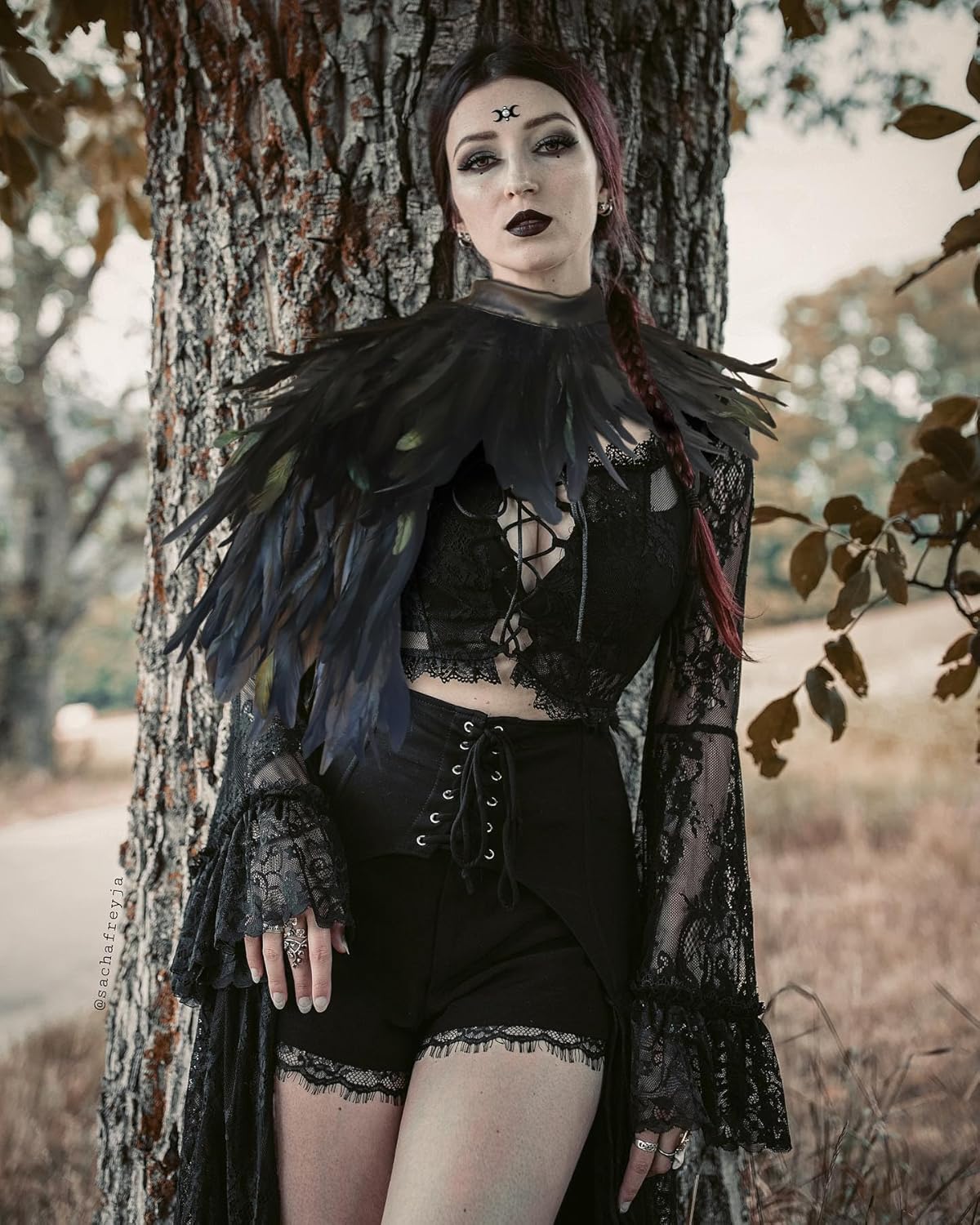 HOMELEX Feather Cape Shawl Costume Black Witch Wings Collar Adult Crow Neck - Image 5