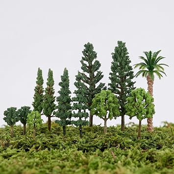 29 Pcs Mixed Model Trees 0.98-3.93 Inch 2.5-10.5 cm Miniature Trees Diorama Supplies Little Fake Tree Train Scenery Architecture for DIY Crafts, Building Model, Scenery Landscape Natural Green