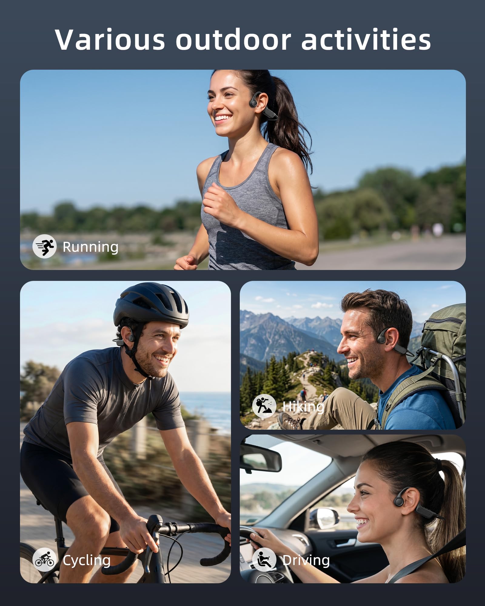 Casque à conduction osseuse, Bluetooth 6.0, casque de sport sans fil avec 10 heures de lecture, confort léger, étanchéité IP54, pour cyclisme, gym, course à pied (noir)