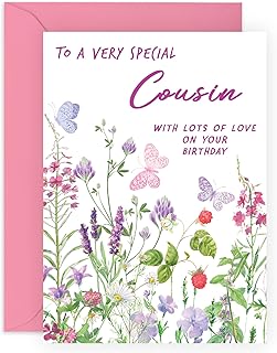 Central 23 Sweet Birthday Card for Her - 'To A Very Special Cousin' - Floral Greeting Card for Female - Flowers & Butterfly - Cousin Birthday Card - Comes with Stickers