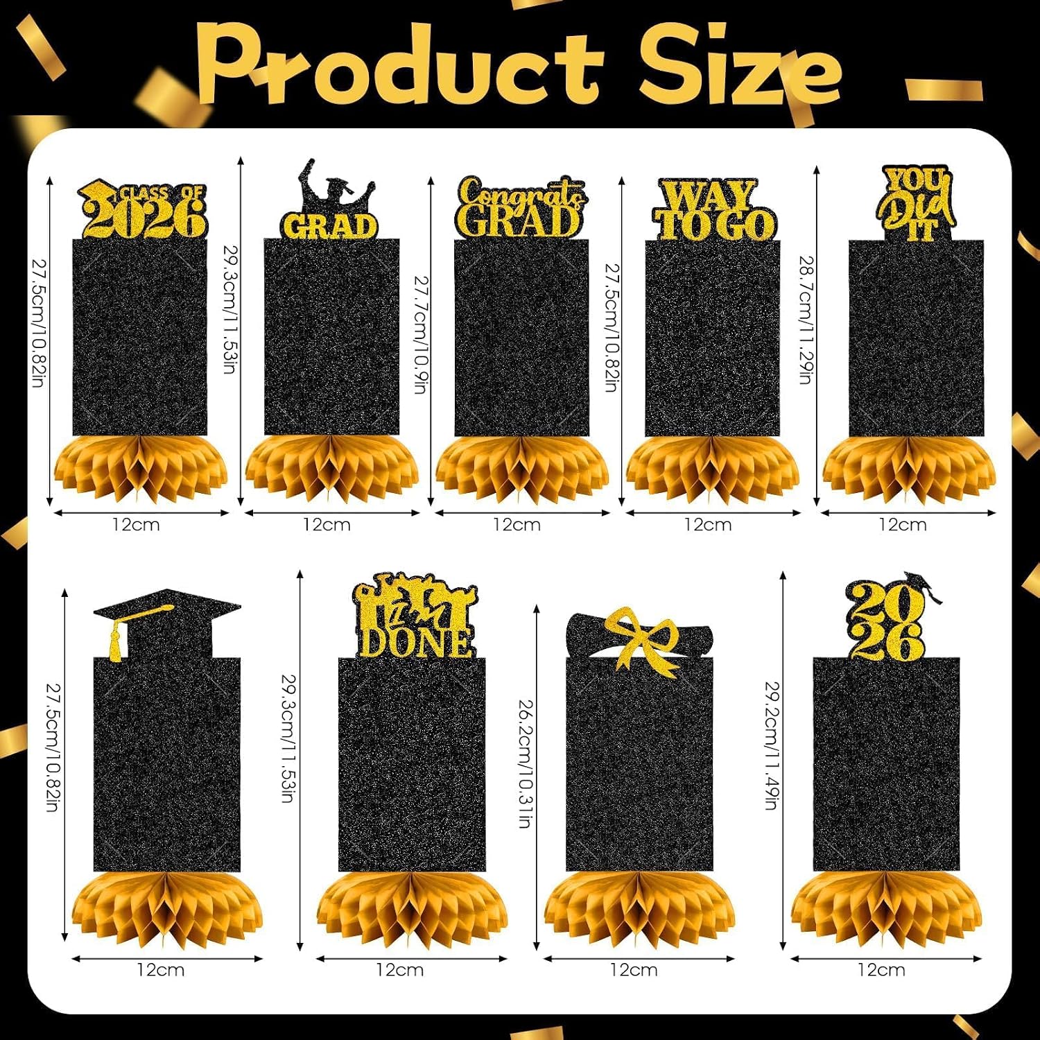 9 Pcs Graduation Table Decorations 2026 Honeycomb Centerpieces image 2