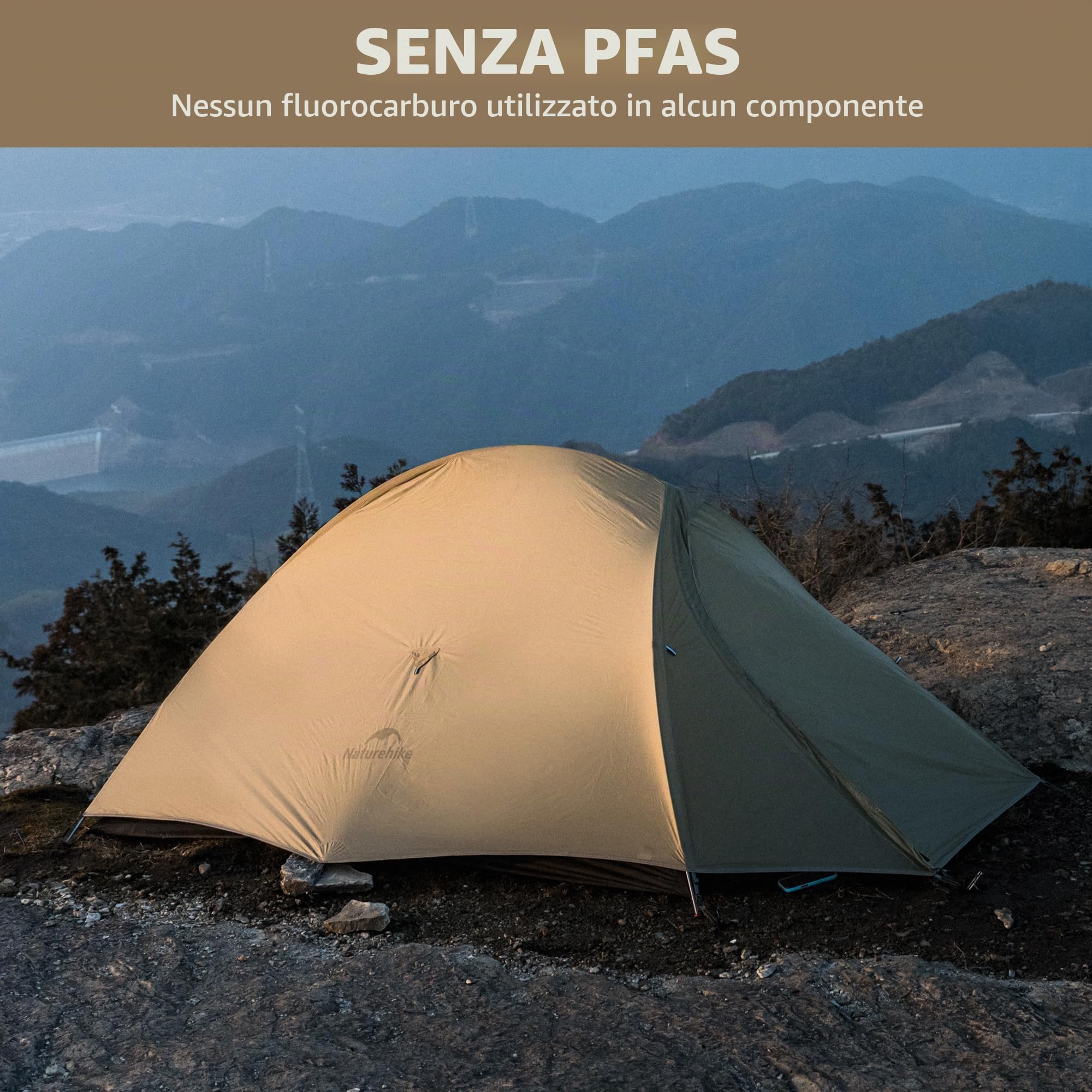 Naturehike Cloud Up Pro - Tenda da campeggio leggera per 2 persone, facile da montare, antivento e impermeabile, per attività all'aperto, viaggi, trekking (cachi/senza fluoro)