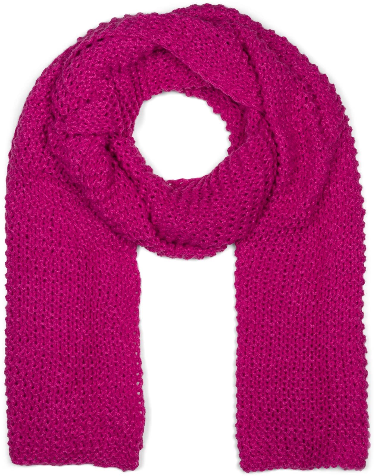 styleBREAKER Ladies Long Knit Scarf with Wavy Knit Pattern, Warm Winter Knit Scarf Unicoloured 01018168, Colour:Magenta