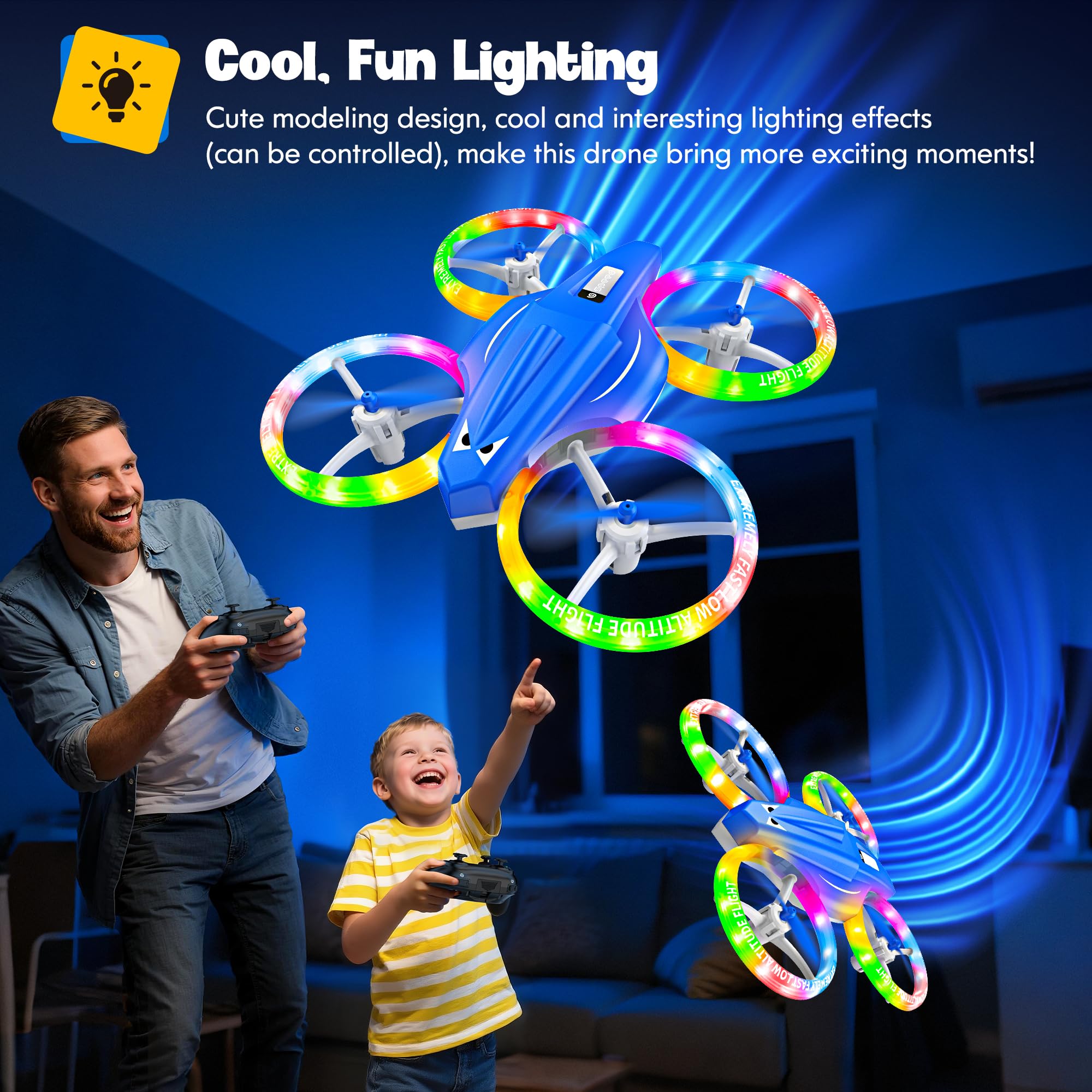Drones for Kids With Cool Light, Kids Drone with 3D Flip, Altitude-Hold, Self-Rotation, Headless Mode, 3 Speed Modes, One-Click Take-off/Landing, Mini Drone for Christmas, Beginners, Indoor