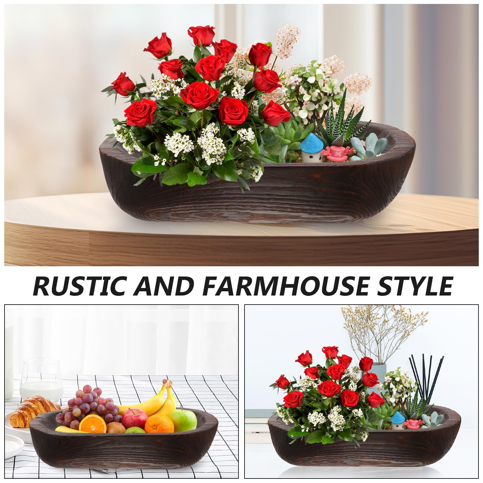 Lurrose Ciotola Decorativa in Legno Rustica per Interni Casa Design Versatile e Stile Country come Centrotavola per Decorazioni Cucina