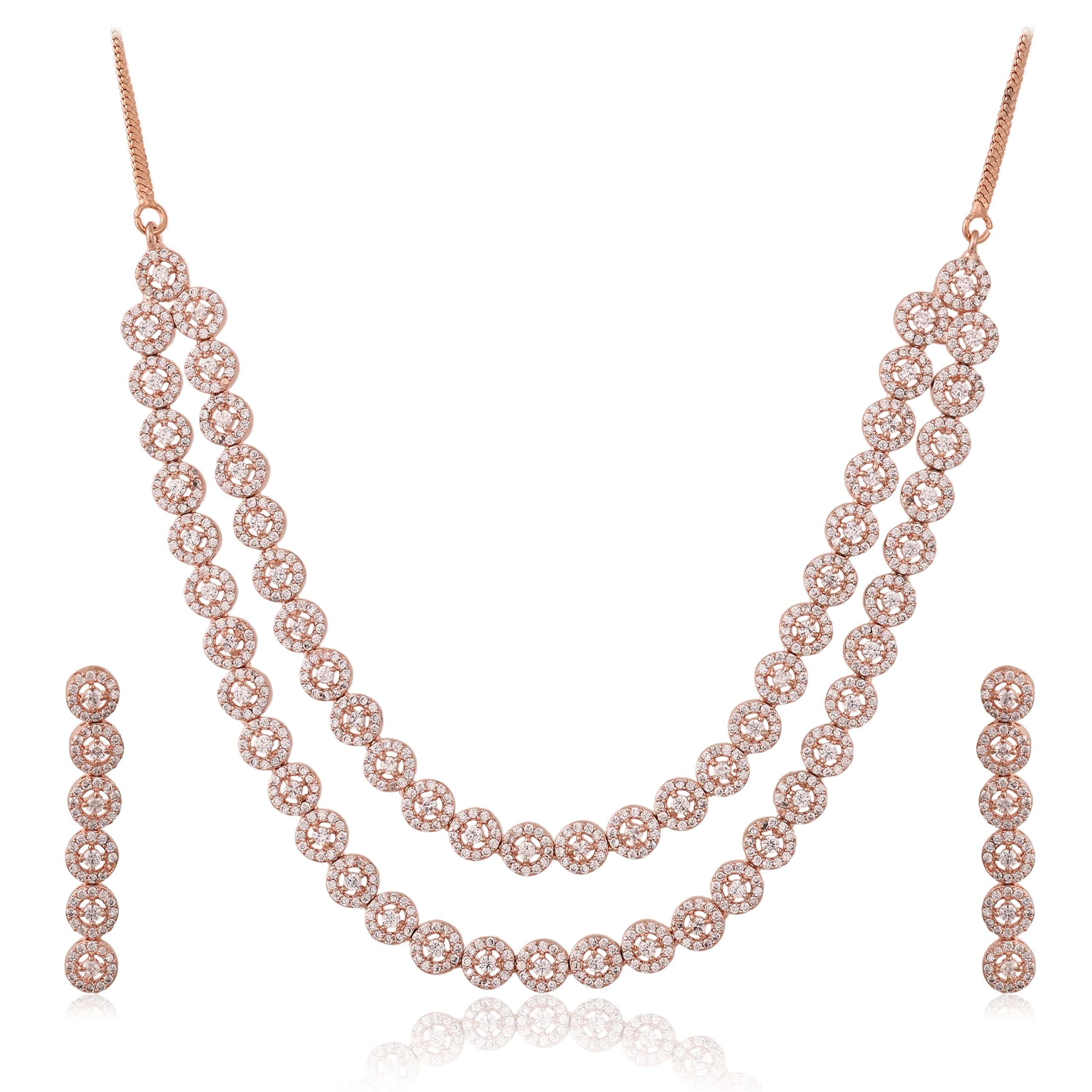 Ratnavali JewelsAmerican Diamond Gold Plated Traditional Fashion Jewellery Necklace Set with Earring for Women/Girls