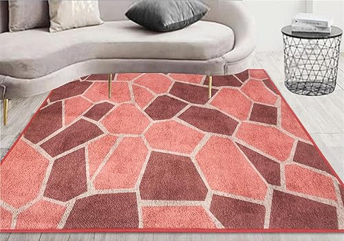 Alfombra rústica con diseño geométrico de piedra de 2 x 3 pies, antifatiga, para entrada, patio, sala de estar, color rosa