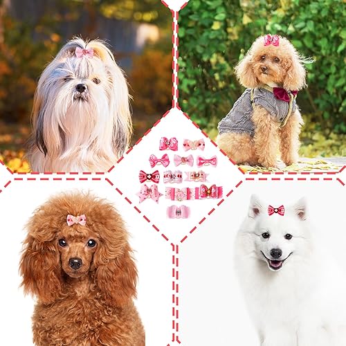 Miniatura 4 de 12 lazos para el pelo de color rosa para perros, lazos de tamaño pequeño, lindos lazos para perros hembras, lazo hecho a mano para cachorros con