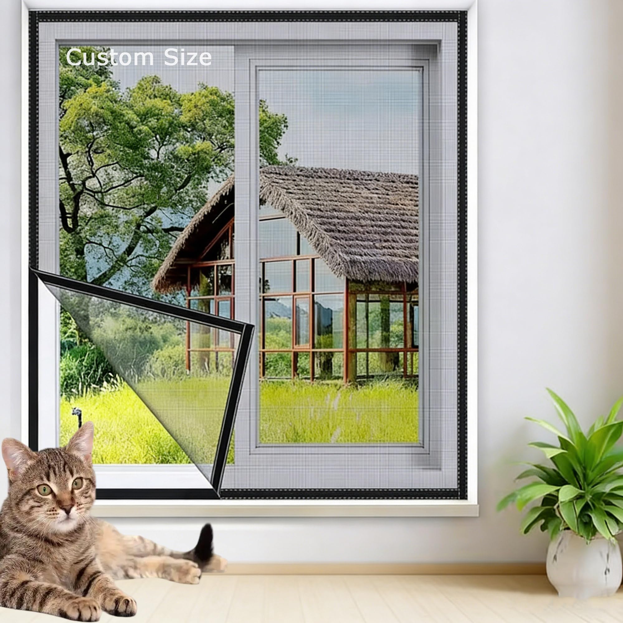 Hruile White Sticky Tape, White Mesh Custom Size Window Screen Mesh, Anti-Mosquito Mesh Insect Bug Window Net, Fly Screens With Self-Adhesive Tape, Tear-Proof Cat Safety Netting, Easy Installation