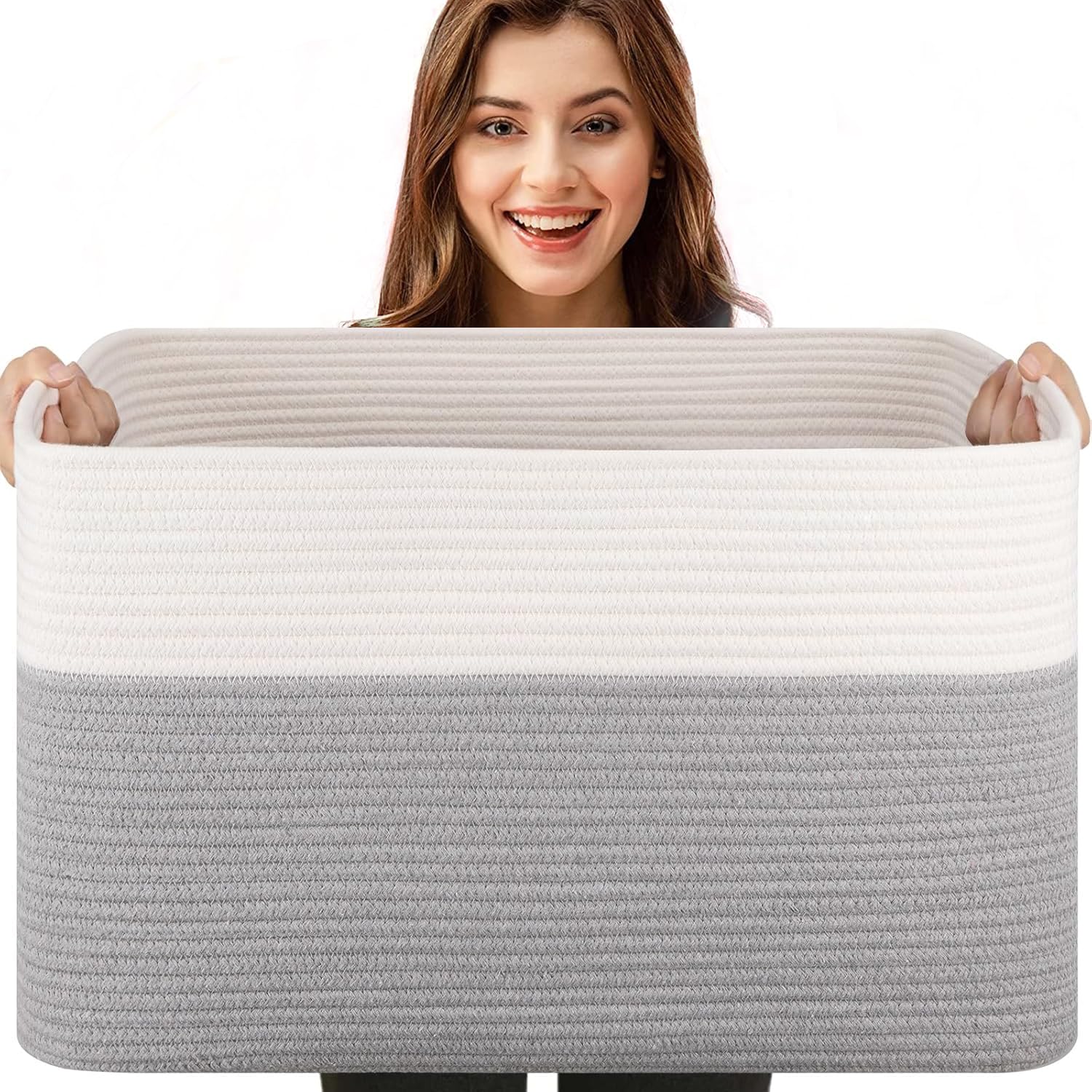 Esteopt Cestas de almacenamiento plegables extragrandes de 65 litros con asas, caja organizadora de tela resistente para juguetes, mantas, ropa de temporada, diseño plegable que ahorra espacio (55 x