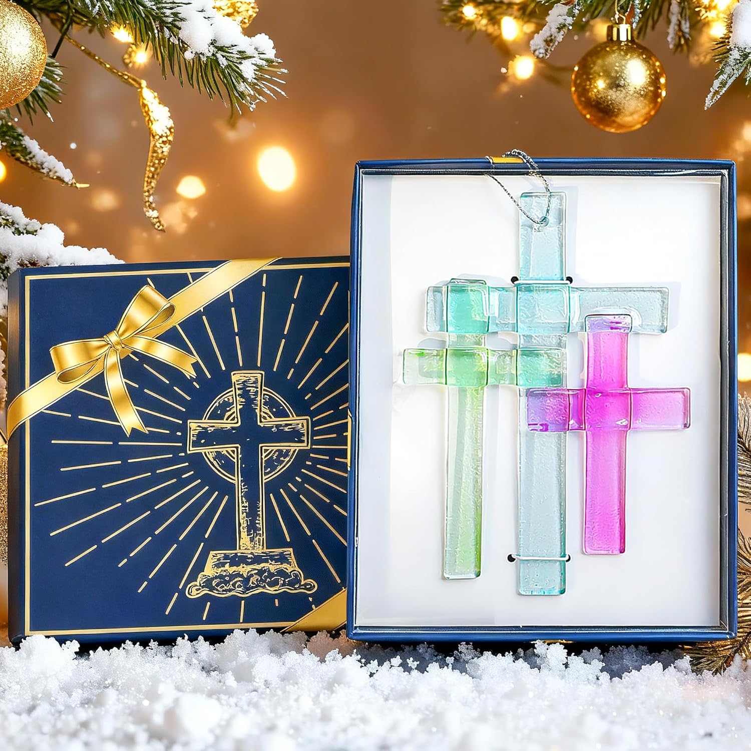 Glass Cross Hanging Ornaments for Car Rear View Mirror Charm Religious Christian Crystal Cross Ce...