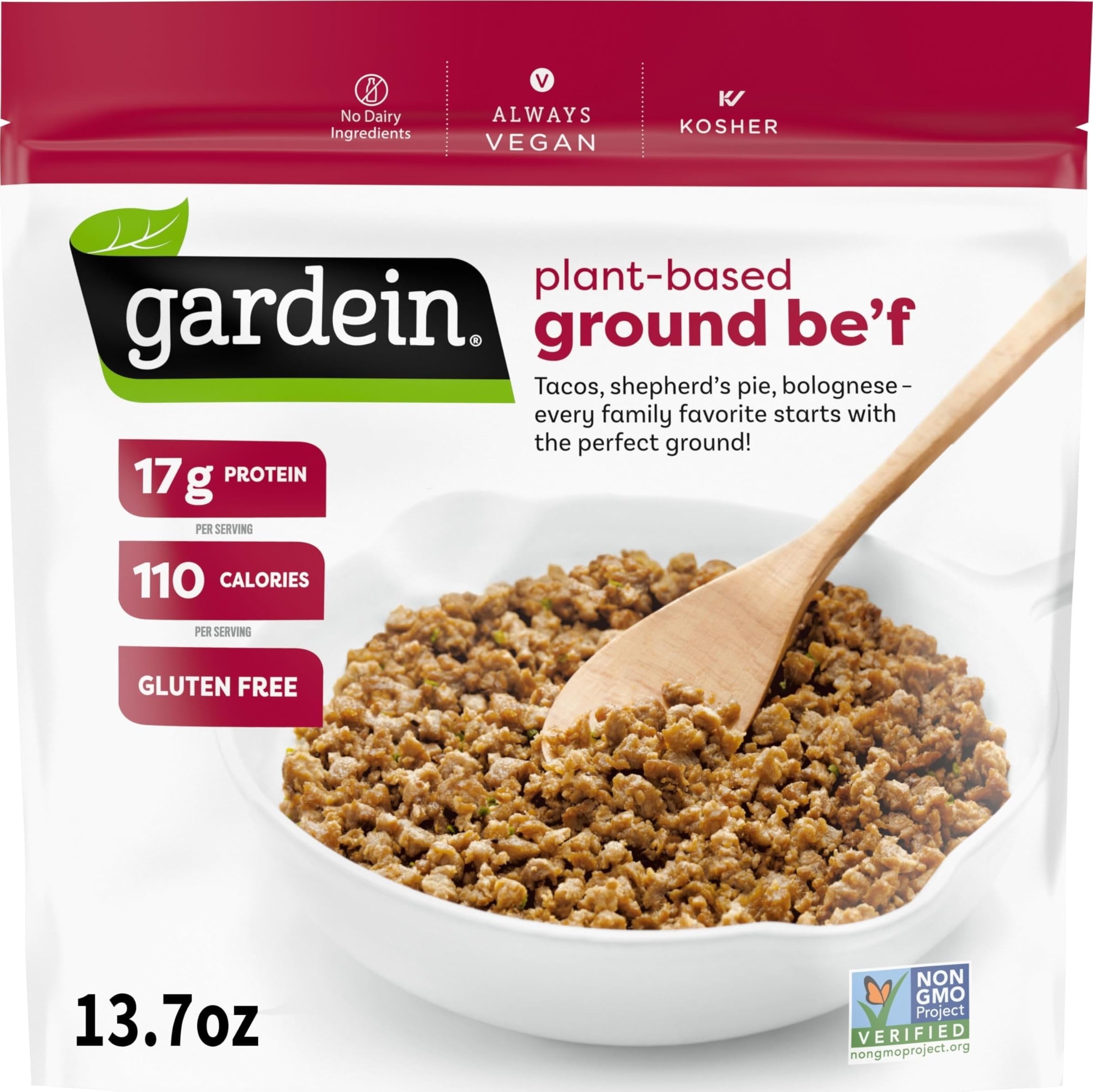 Gardein, Beefless Ground, 13.7 Ounce | 17g plant-based protein per serving; 5g of fiber per serving; vegan; great for quick weeknight dinners made meatless