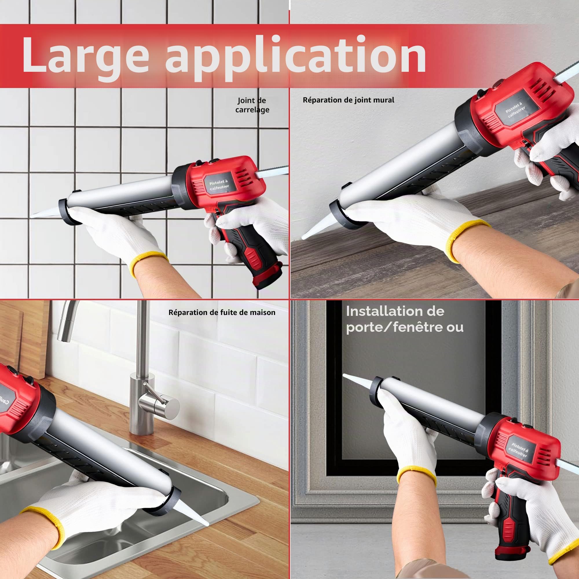 Pistolet à calfeutrer électrique anti-goutte 300 kg sans fil silicone débit constant 283,5 g