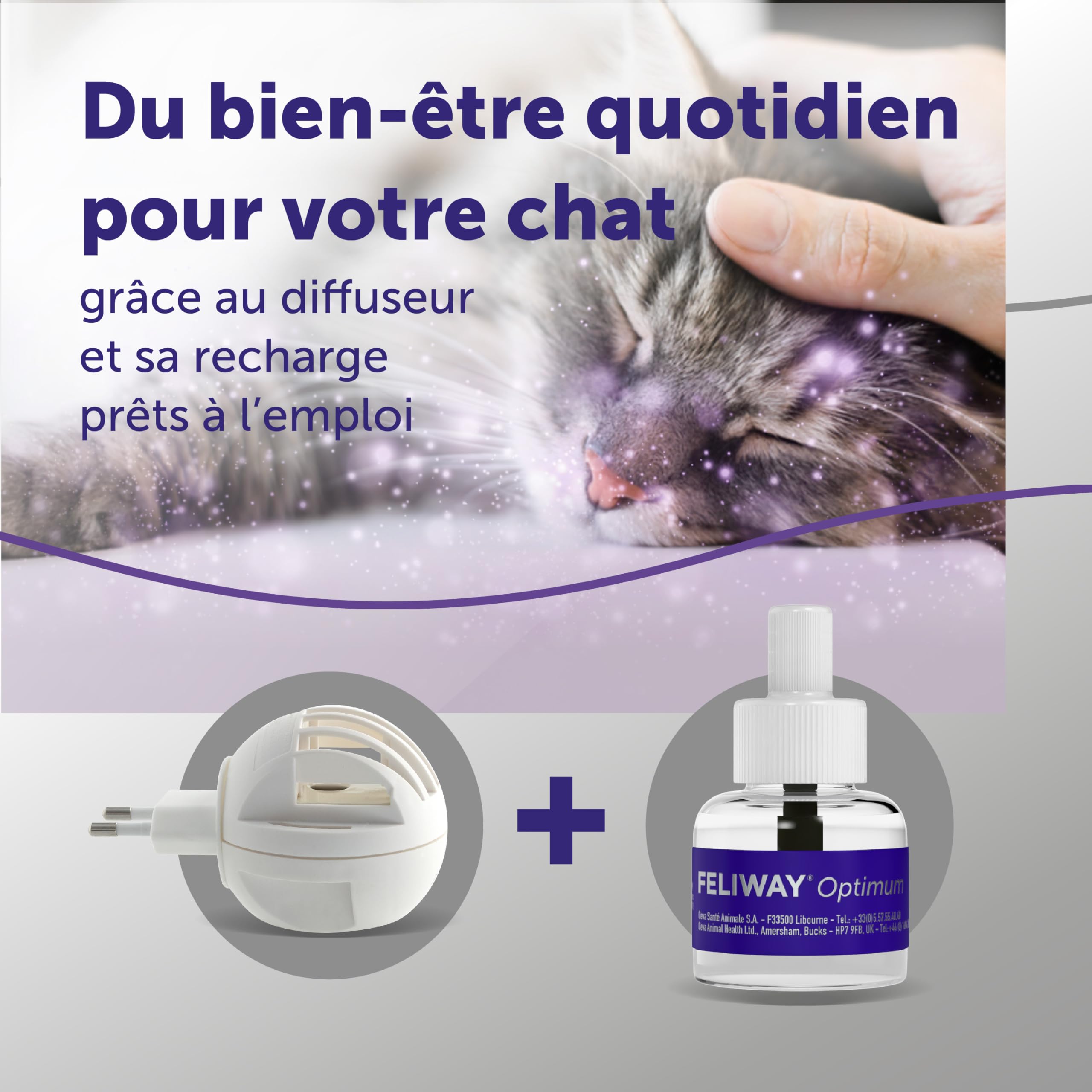 FELIWAY Optimum - Antistress per gatti, complesso di feromoni lenitivi per una serenità rafforzata, kit completo 30 giorni
